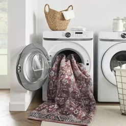 Brick Vintage Floral Washable Area Rug, 5x7