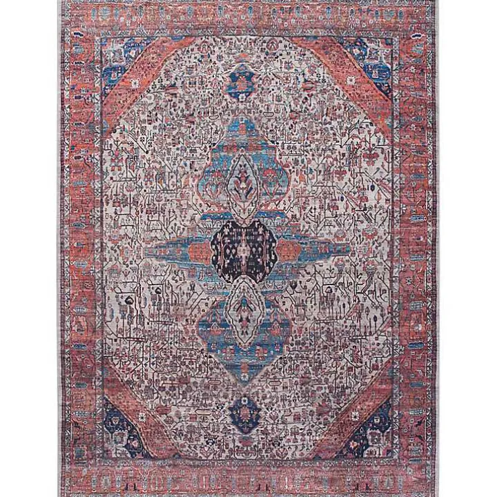 Brick Vintage Medallion Washable Area Rug, 5x7