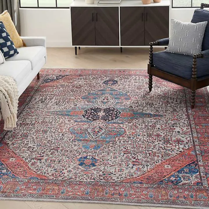 Brick Vintage Medallion Washable Area Rug, 5x7