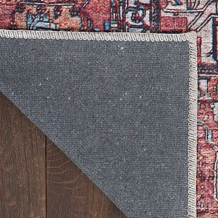 Brick Vintage Medallion Washable Area Rug, 5x7