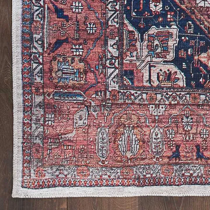 Brick Vintage Medallion Washable Area Rug, 5x7