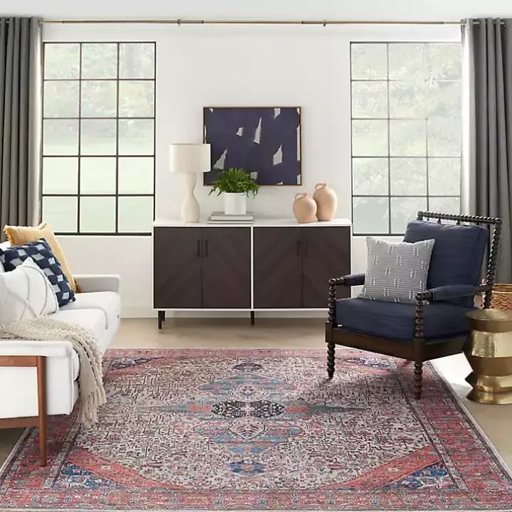 Brick Vintage Medallion Washable Area Rug, 5x7