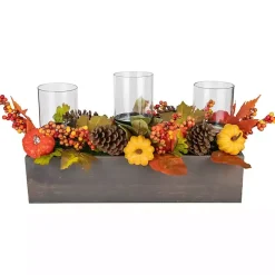 Bright Pumpkin and Leaves Candle Centerpiece