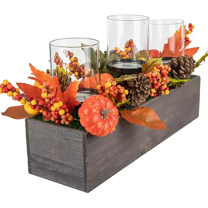 Bright Pumpkin and Leaves Candle Centerpiece