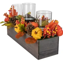 Bright Pumpkin and Leaves Candle Centerpiece