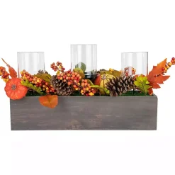 Bright Pumpkin and Leaves Candle Centerpiece