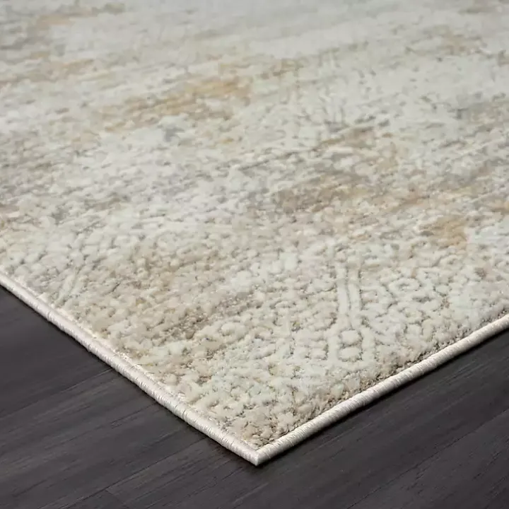 Brisbane Beige Faded Damask Area Rug, 2x3
