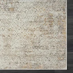 Brisbane Beige Faded Damask Area Rug, 4x6