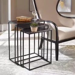 Bronze & Black Metal Nesting Side Tables, Set of 3