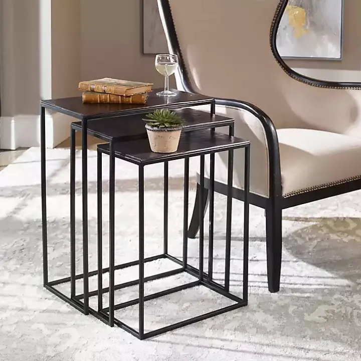 Bronze & Black Metal Nesting Side Tables, Set of 3
