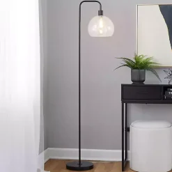 Bronze and Seeded Glass Shade Floor Lamp