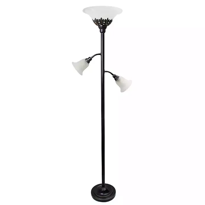 Bronze and White 3-Scallop Glass Floor Lamp
