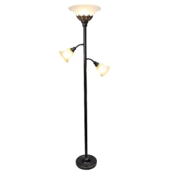 Bronze and White 3-Scallop Glass Floor Lamp