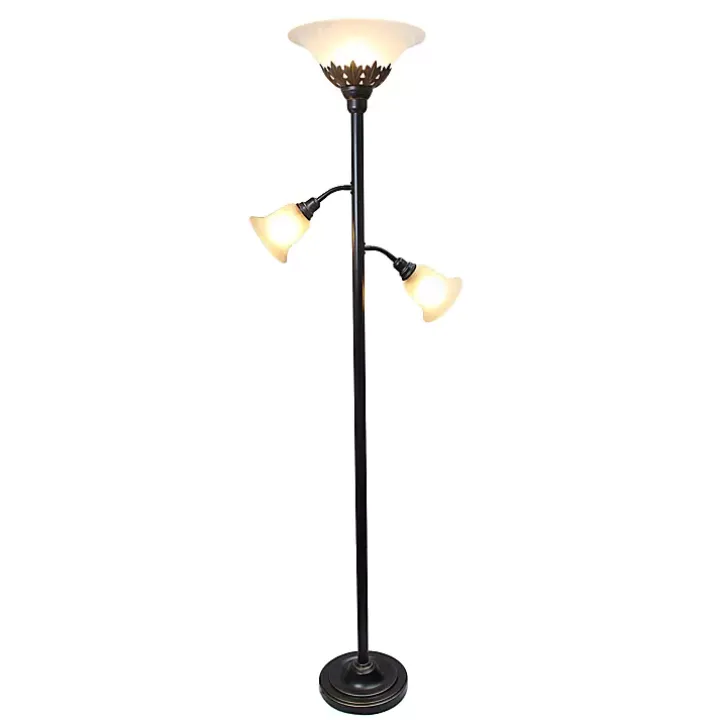 Bronze and White 3-Scallop Glass Floor Lamp