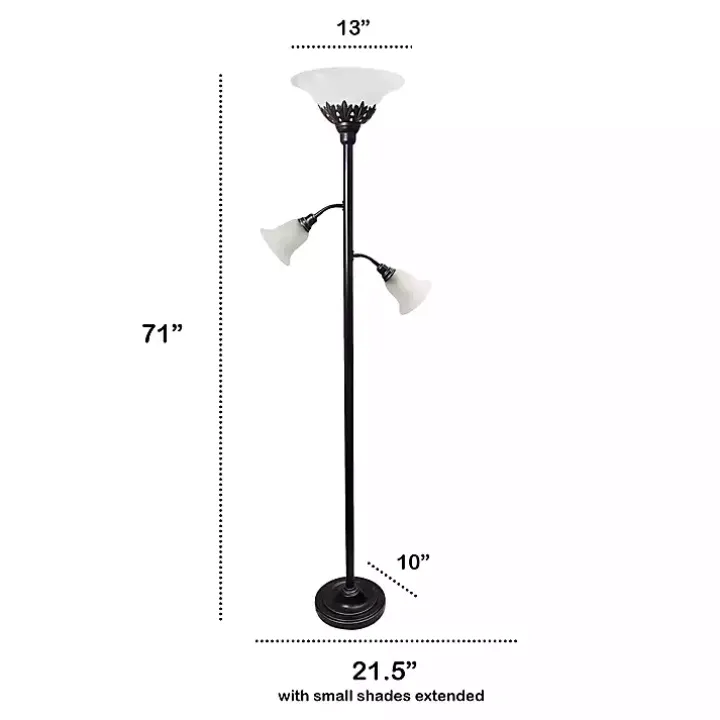 Bronze and White 3-Scallop Glass Floor Lamp