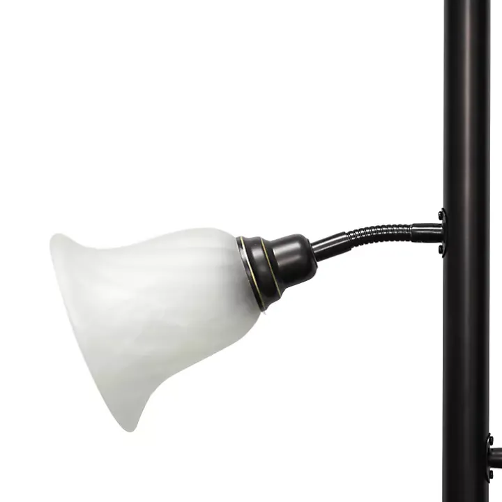 Bronze and White 3-Scallop Glass Floor Lamp