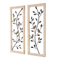 Bronze Bird and Branch Wall Plaques, Set of 2