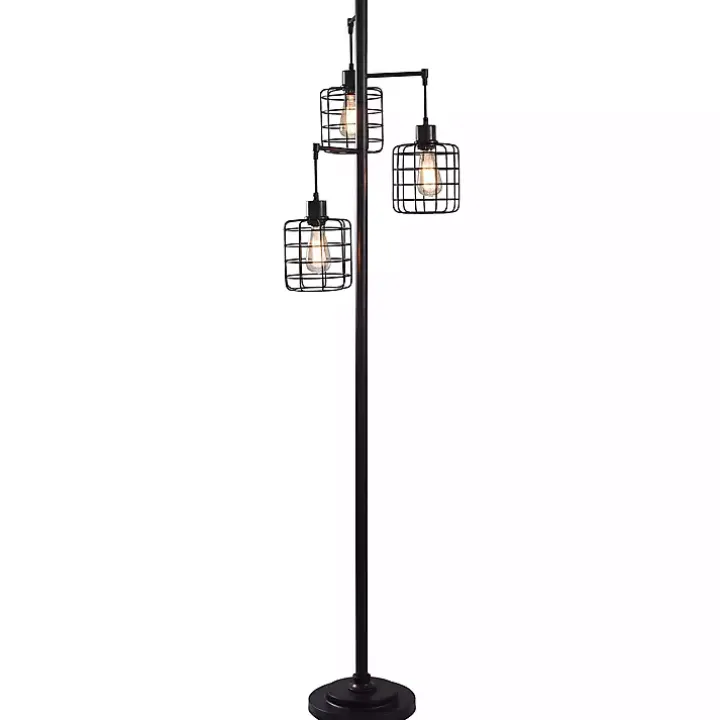 Bronze Caged Metal 3-Tier Floor Lamp