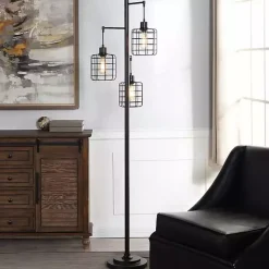 Bronze Caged Metal 3-Tier Floor Lamp