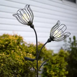 Bronze Flowers Solar Lantern Yard Stake