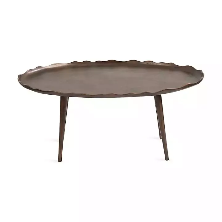 Bronze Metal Deckled Edge Oval Coffee Table