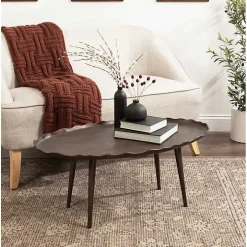Bronze Metal Deckled Edge Oval Coffee Table