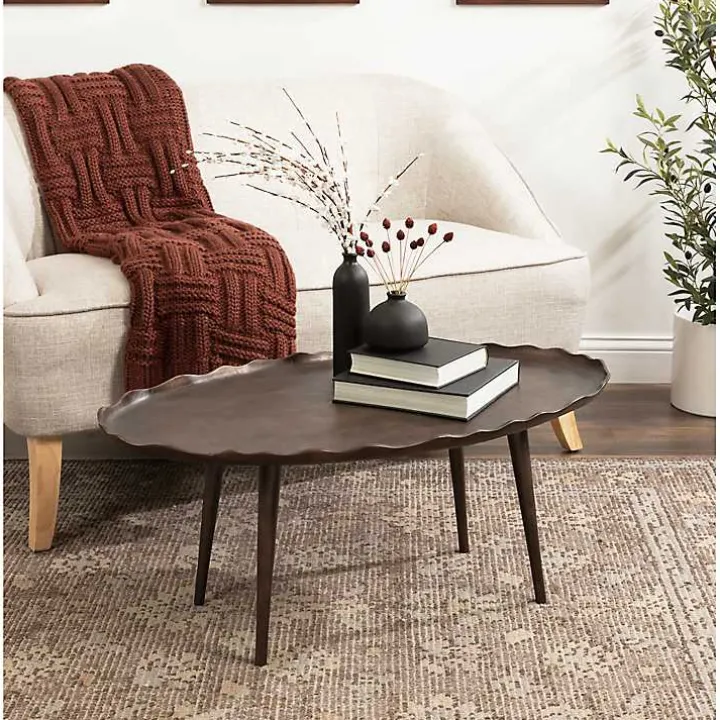 Bronze Metal Deckled Edge Oval Coffee Table