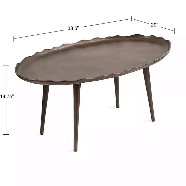Bronze Metal Deckled Edge Oval Coffee Table