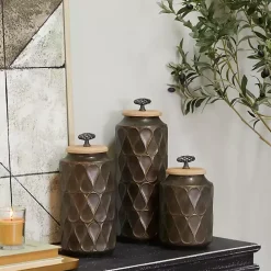 Bronze Metal Lattice Grid Jars, Set of 3