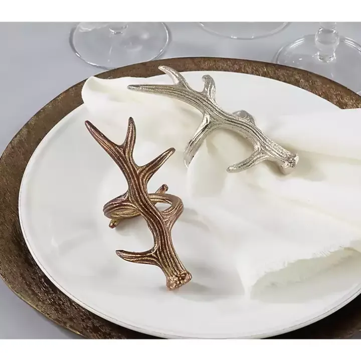 Bronze Reindeer Antler Napkin Rings, Set of 4