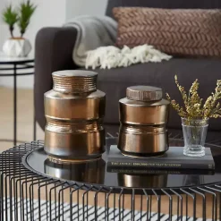 Bronze Ribbed Ceramic Jars, Set of 2