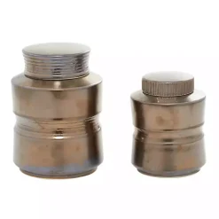 Bronze Ribbed Ceramic Jars, Set of 2