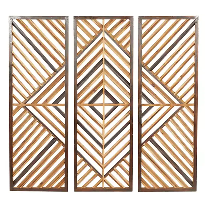 Bronze Tan Wood Geometric Wall Plaques, Set of 3