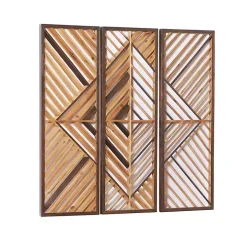 Bronze Tan Wood Geometric Wall Plaques, Set of 3