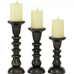 Bronze Wood Column Candle Holders, Set of 3
