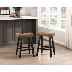 Brown & Black Wood Counter Stools, Set of 2