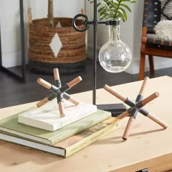 Brown and Black Wood Abstract Sculptures, Set of 2