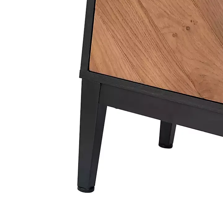 Brown and Black Wood Chevron 4-Door Sideboard