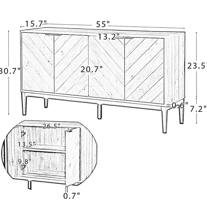 Brown and Black Wood Chevron 4-Door Sideboard