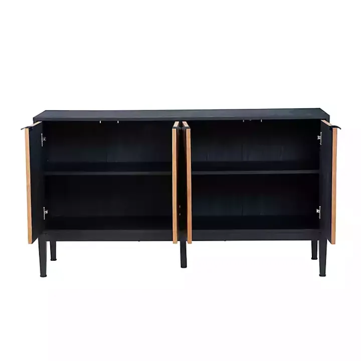 Brown and Black Wood Chevron 4-Door Sideboard