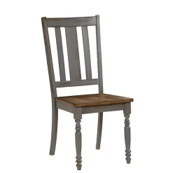 Brown and Gray Wooden Dining Chairs, Set of 2