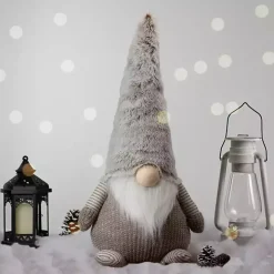 Brown and White Knit LED Gnome