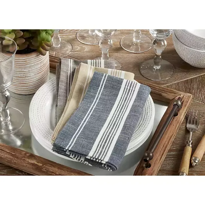 Brown and White Striped Napkins, Set of 4
