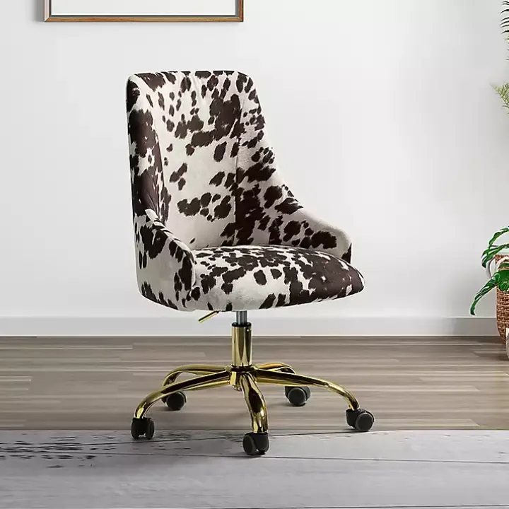 Brown and White Upholstered Cow Print Office Chair