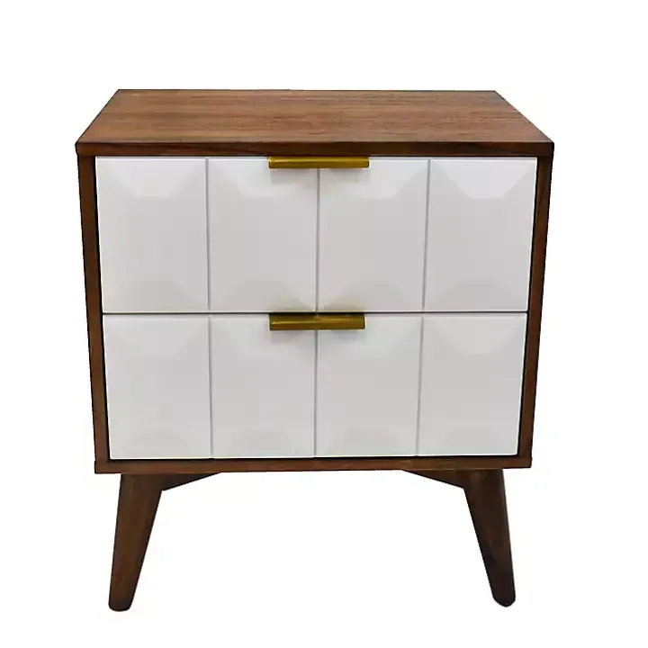 Brown and White Wood 2-Drawer Nightstand