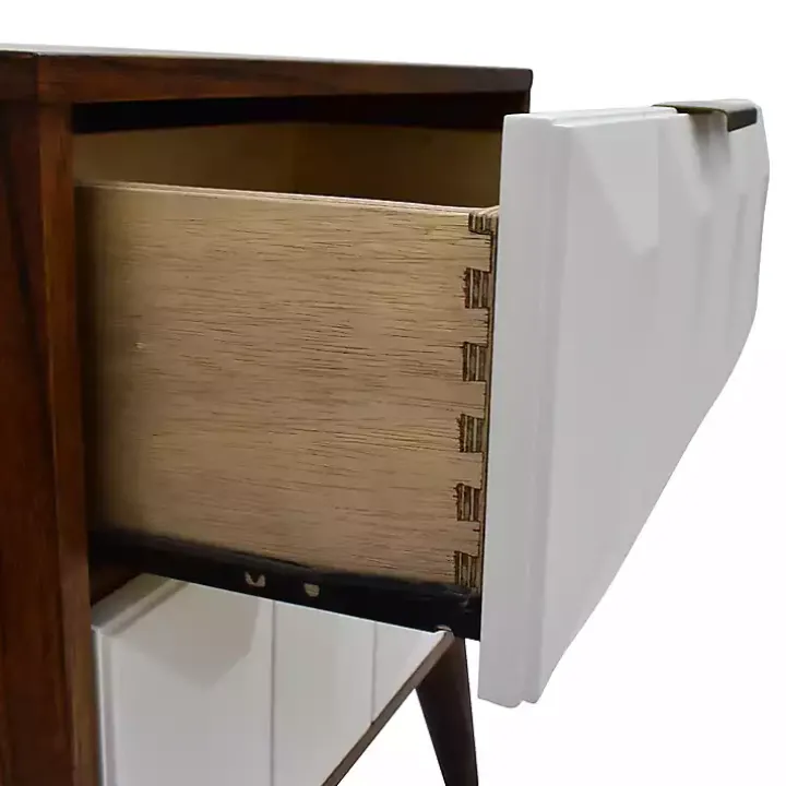 Brown and White Wood 2-Drawer Nightstand