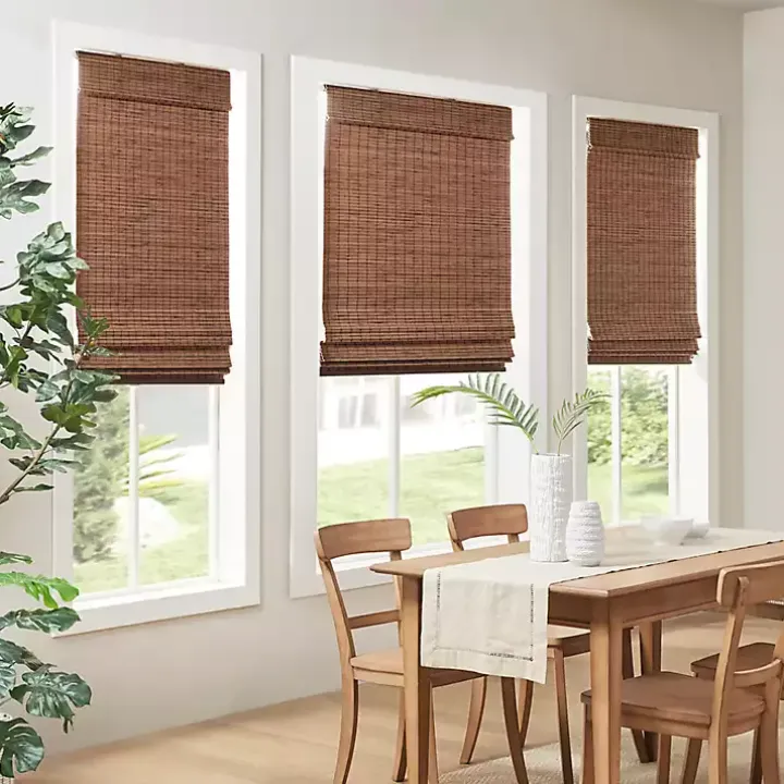 Brown Bamboo Light Filtering Roman Shade, 31 in.