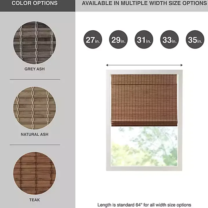 Brown Bamboo Light Filtering Roman Shade, 33 in.