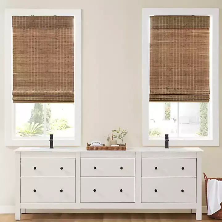 Brown Bamboo Light Filtering Roman Shade, 35 in.