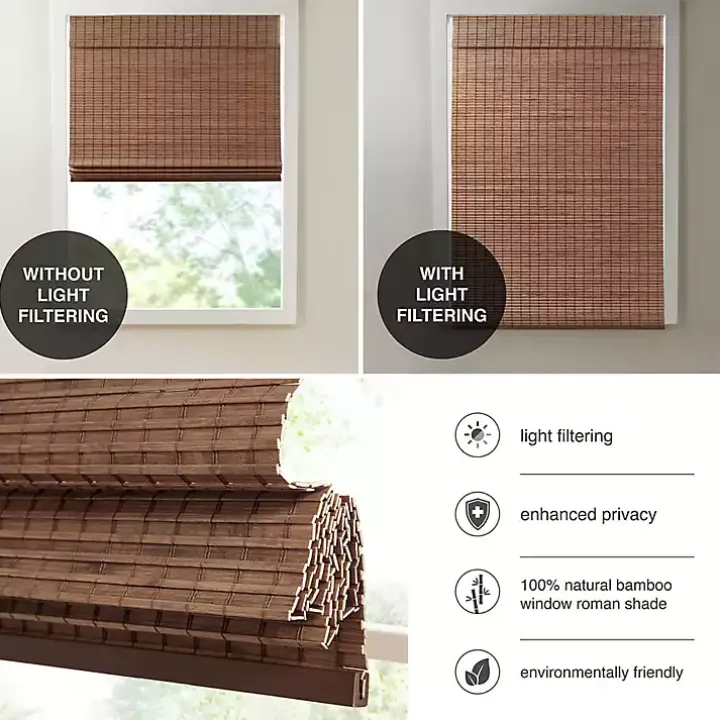 Brown Bamboo Light Filtering Roman Shade, 35 in.